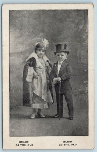 Postcard Grace & Harry Dwarfs Midgets Little People Sideshow Freak C1920s T6