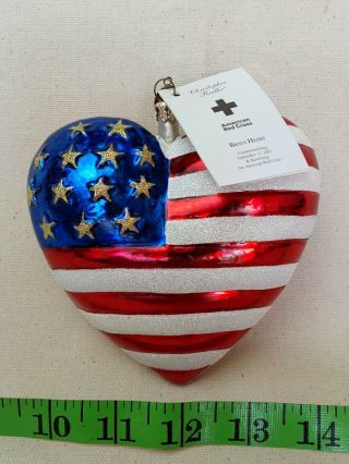 Christopher Radko " Brave Heart " Ornament Heart Flag 9/11 American Red Cross 