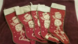 5 Retro Felt Flannel 1950s Stenciled " Merry Christmas " Stockings Nos Vintage