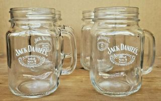 Set Of (4) Jack Daniels Old No 7 Brand Mason Jar Mugs Glasses Whiskey 527435