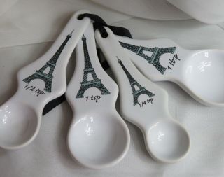 Boston Warehouse Ceramic Measuring Spoons White Paris Eiffel Tower Set Of 4