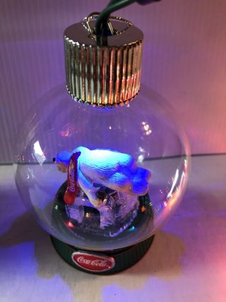 5” Plug In Coca Cola Coke Polar Bear Light Up Spinning Christmas Globe Ornament