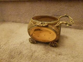 Vintage Gold Gilt Ormolu Beveled Amber Glass Carriage Jewelry Box Casket 6 " Long