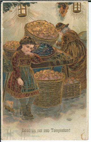 Ba - 468 Lead Us Not Into Temptation,  Embossed 1907 - 1915 Golden Age Postcard