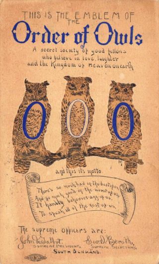 Postcard Order Of The Owls Secret Society In South Bend,  Indiana 123671