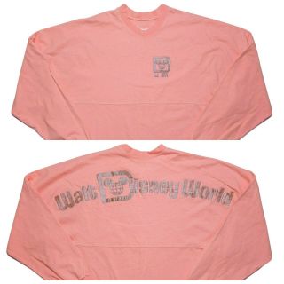 Walt Disney World Spirit Jersey Long Sleeve Shirt Rose Gold Pink Glitter Xl