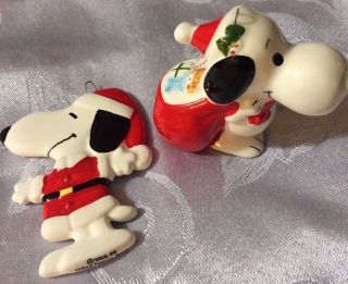 Vintage Peanuts 1966 Snoopy United Feature Syndicate Christmas Ceramic Ornaments