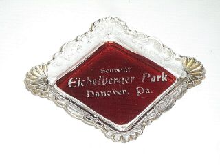 Eichelberger Park Hanover,  Pa.  Eapg Souvenir Ruby Stained Glass Pin Tray