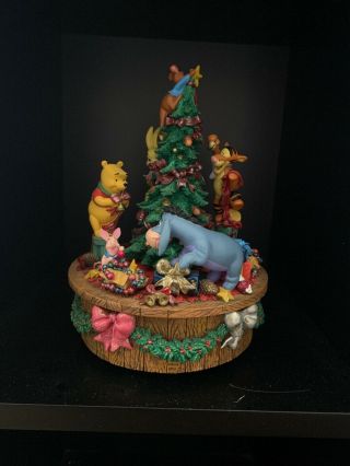 Disney Store Winnie The Pooh Friends Music Box Christmas Tree Figurine Merry Euc