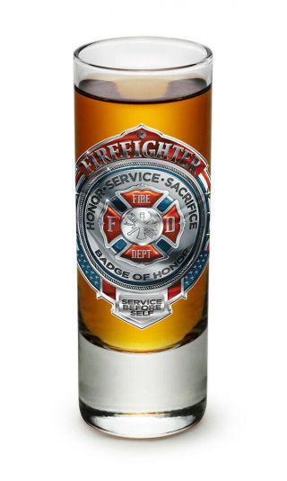 Firefighter Badge Of Honor Glass 2 Ounce Shot Glass Shooter