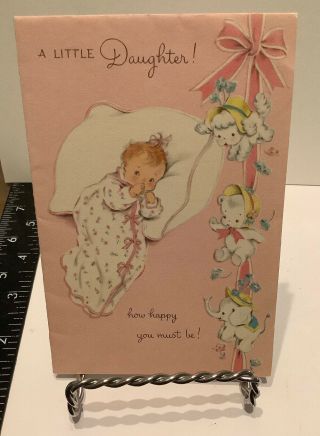 Vtg Norcross Welcome Baby Girl Greeting Card Daughter Adorable