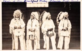 E6/ Native American Indian Glacier National Park Montana Rppc Postcard Chiefs 20