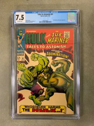 Tales To Astonish 91 (may,  1967 Marvel) Cgc 7.  5 2nd App.  Abomination