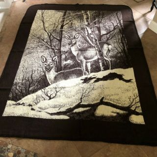 Vintage San Marcos Blanket Deer And Fawn 94 X 72 With Tag