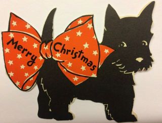Vintage Norcross Die Cut Christmas Card - Cute Scottie Dog