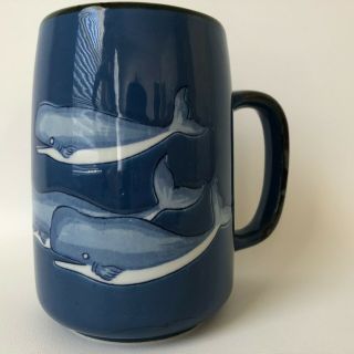 Otagiri Hand Crafted Coffee Mug Blue Whales Glazed Ceramic Large 16 Oz.  Gift