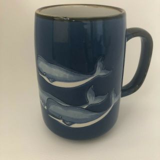 Otagiri Hand Crafted Coffee Mug Blue Whales Glazed Ceramic Large 16 oz.  GIFT 2