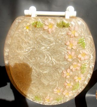 Vintage 1970s Lucite Resin Flower Toilet Seat Signed 