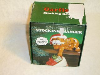 Vintage Garfield Christmas Stocking Hanger Santa Hat