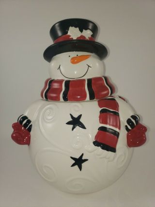 Cheryl & Co.  Snowman Cookie Jar Holiday Ceramic