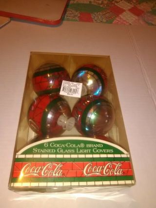 Coca Cola Christmas Tree Stained Glass Light Cover Ornaments Set Of 6