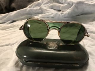 Vintage Bausch & Lomb Aviator Motorcycle Goggles Safety Glasses Green Tint