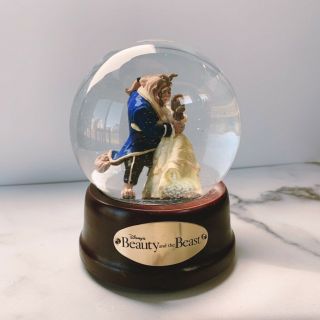 Vintage Disney Beauty And The Beast Belle Musical Snow Globe Wood Base C10