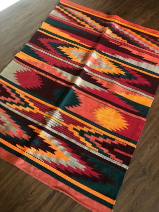 Vintage Wool Aztec Geometric Native American Style Hand Loomed Woven Area Rug