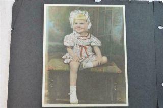 Vintage Photo Portrait Cute Little Girl In Dress Hand Tinted Color Signed 974032