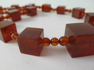 Vintage Baltic Dark Honey Amber Cube Beads Necklace 100 Gm Russian Jewelry
