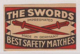 Old Matchbox Label Germany,  " The Swords " V4,  4.  0 X 2.  8 Cm