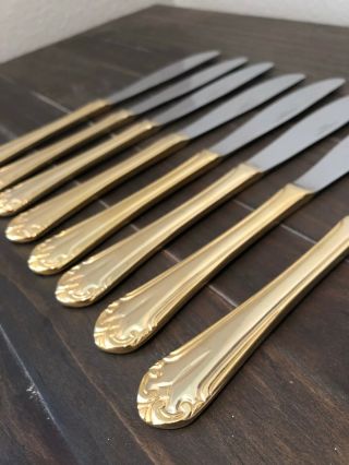 Hampton Silversmiths Stainless China 199 Gold Plate 8 Knives