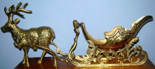 Vintage 5 - Piece Brass Sleigh And Reindeer Christmas 23 Inches Long