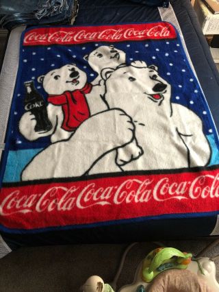 Coca Cola Polar Bears Blanket/throw 60 " X 46” Pre - Owned
