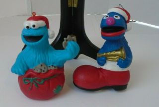 Vintage Sesame Street Christmas Ornament Set Cookie Monster And Grover