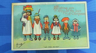 Vintage John Hassall Christmas Comic Postcard 1900s Hat Pin Poem We Are Seven