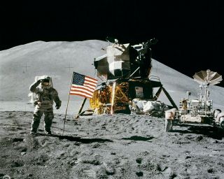 Apollo 15 Moon Landing PHOTO Irwin Salutes American Flag,  Lunar Rover 8x10 2