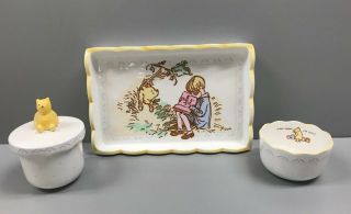 Winnie The Pooh 3 Piece Tray Set Ceramic Tray Covered Dish Cup Charpente