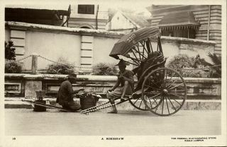 Malay Malaysia,  Kuala Lumpur,  Native Rickshaw (1920s) Rppc Postcard