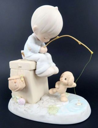 Precious Moments Figurine " Just A Line To Wish You A Happy Day " Fisherman 1988