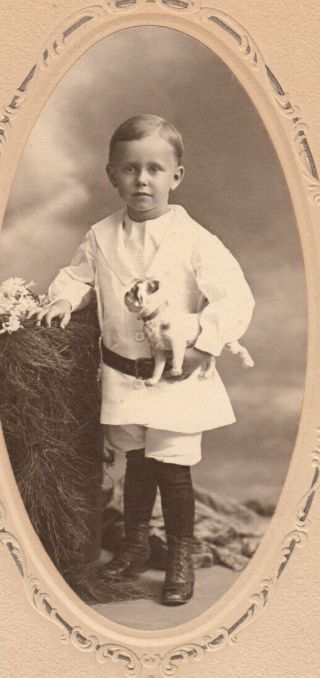 LUCKY SWEET BOY w PUG TOY DOLL STATUE 1900s VINTAGE PHOTO,  SEDALIA MO 2