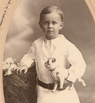 LUCKY SWEET BOY w PUG TOY DOLL STATUE 1900s VINTAGE PHOTO,  SEDALIA MO 3