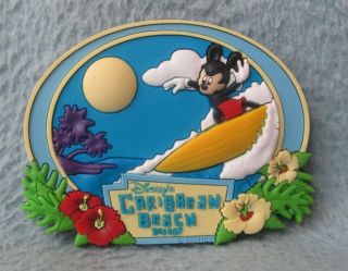 Disney World Mickey Mouse Surfing Caribbean Beach Resort Laser 3d Rubber Magnet