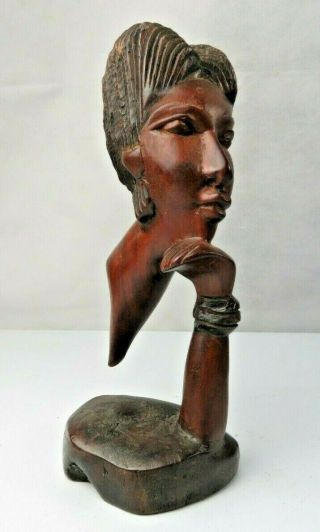 Vintage African Tribal Heavy Wood Art Hand Carved Art Deco Portrait Statue