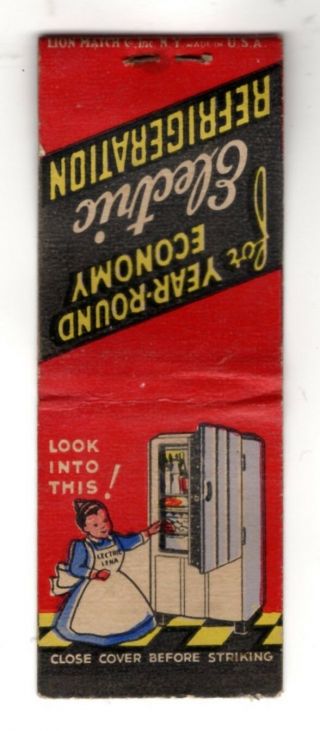 For Year Round Economy Electric Refrigeration Vintage Matchbook Cover Dec - 4