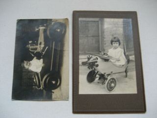 Pair (2) Child On Antique Toy Pedal Car & Plane Photos Snapshots