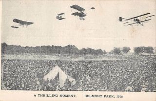 Belmont Park,  Long Island,  Ny,  Crowd Watches 3 Airplanes In Flight Dated 1910