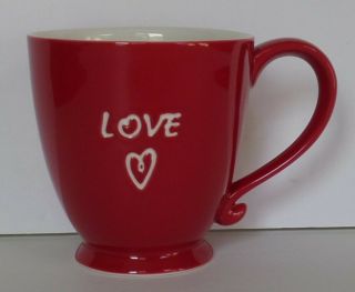 2006 Starbucks 15 Oz.  Footed Ceramic Valentines Day Mug - Red/white - Love/heart