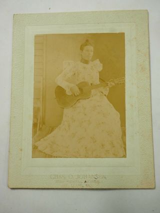 Mother Playing The Guitar Photo 4.  25 " X 5.  5 " Cabinet Photo St.  Louis Mo Cir 1890
