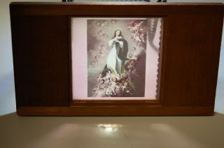 Vintage Lantern Slide Of Madonna,  Virgin Mary & Cherubs In Wood Frame